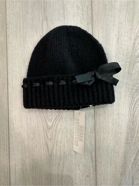 Urban Outfitters Black Knit Beanie with Ribbon Bow